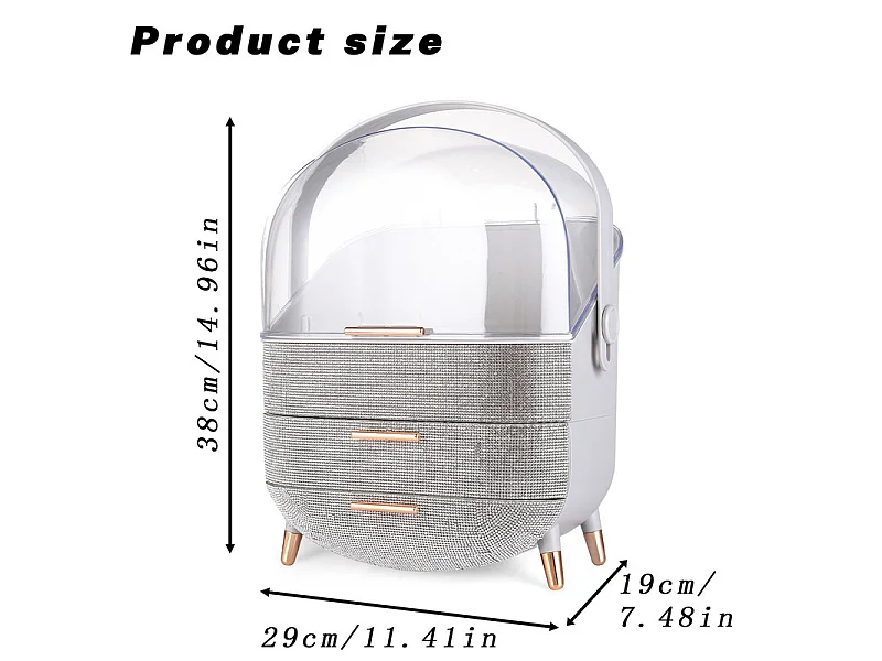 Nettlife Organisateur Maquillage Luxe, Grande Boîte Rangement Cosmétique Portable Étanche Antipoussière avec Tiroirs et Poignée pour Bureau Salle de Bain - Argent