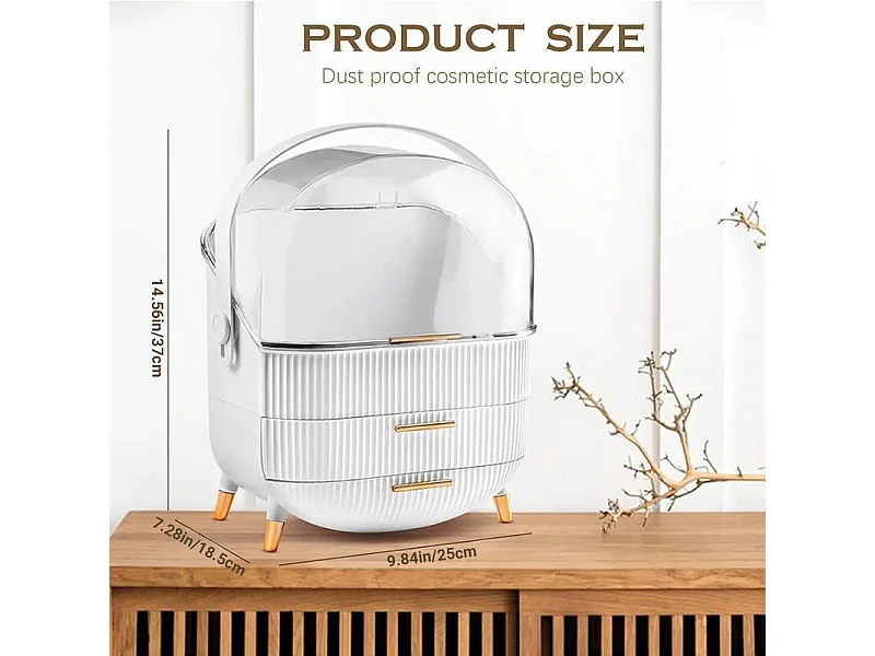 Nettlife Organisateur Maquillage Luxe, Grande Boîte Rangement Cosmétique Portable Étanche Antipoussière avec Tiroirs et Poignée pour Bureau Salle de Bain - Blanc