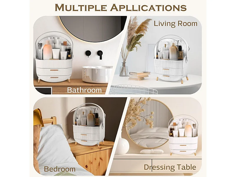 Nettlife Organisateur Maquillage Luxe, Grande Boîte Rangement Cosmétique Portable Étanche Antipoussière avec Tiroirs et Poignée pour Bureau Salle de Bain - Blanc
