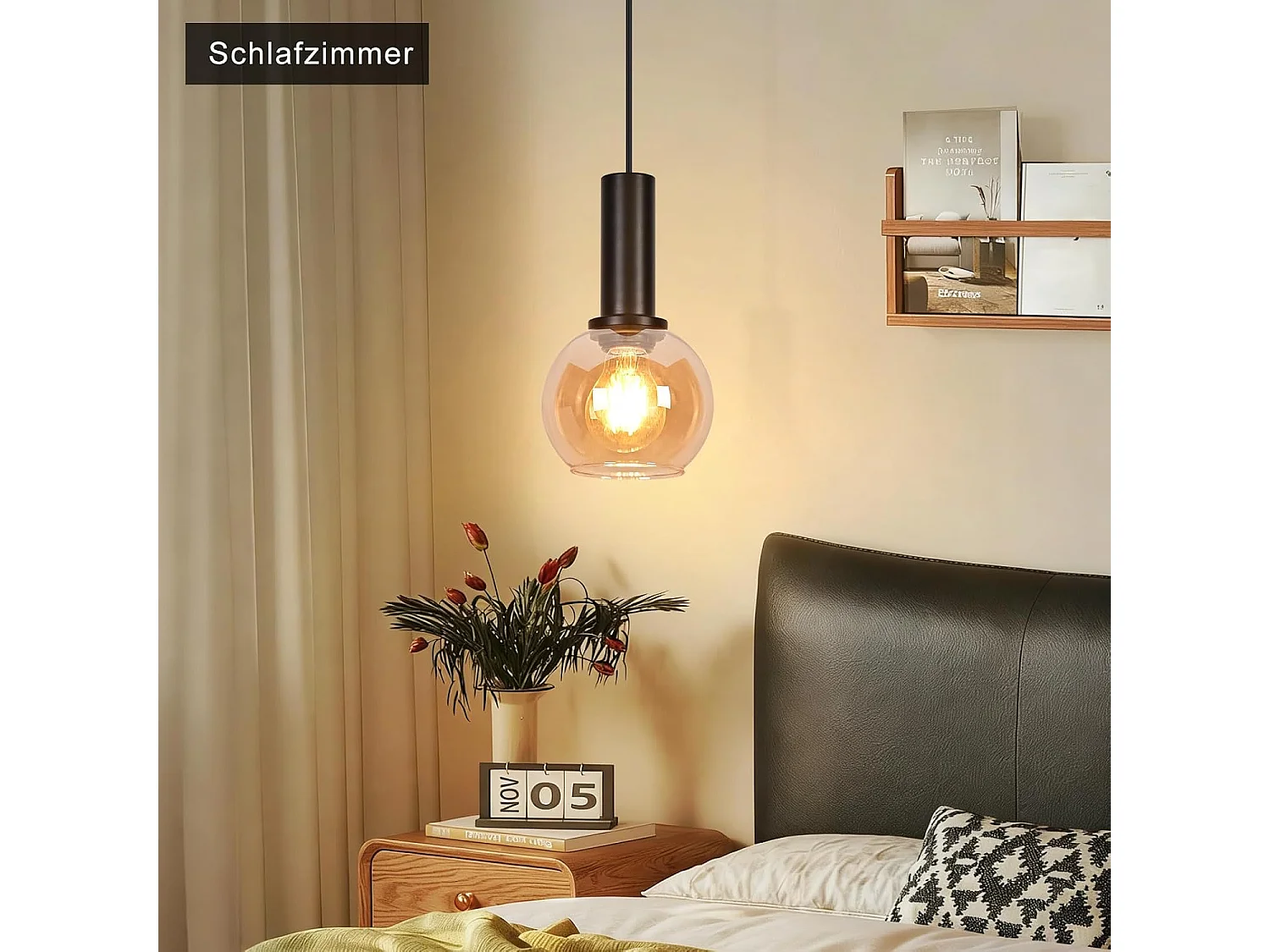 NETTLIFE Lampa wisząca ze szkła w stylu vintage, 1 żarówka E27, żyrandol w stylu retro, regulowana wysokość lampy stołowej (żarówka nie jest dołączona)
