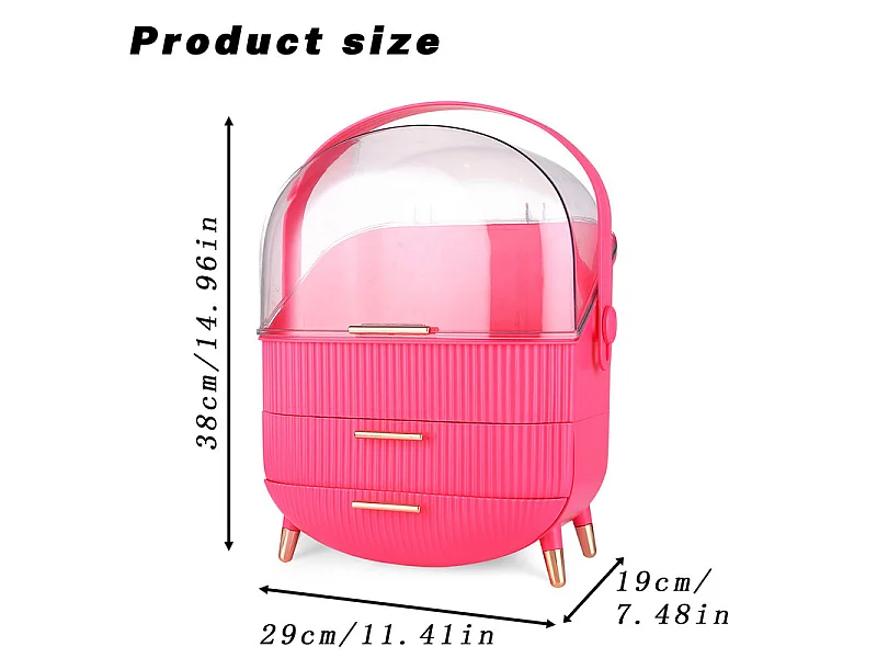 Nettlife Organisateur Maquillage Luxe, Grande Boîte Rangement Cosmétique Portable Étanche Antipoussière avec Tiroirs et Poignée pour Salle de Bain - Rose Fushia