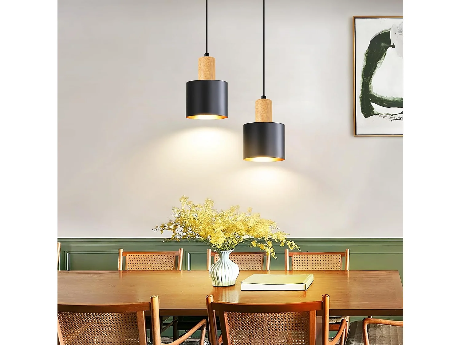 NETTLIFE Suspension Vintage Noir et Or, Lustre Salle à Manger E27 2 Lampes, Luminaire de Cuisine Hauteur Réglable pour Table et Îlot, Sans Ampoule