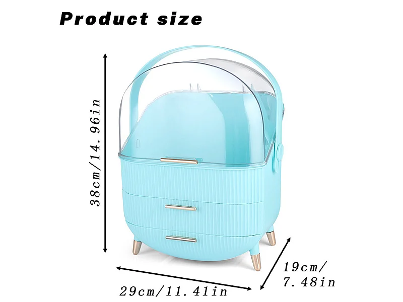 Nettlife Organisateur Maquillage Luxe, Grande Boîte Rangement Cosmétique Portable Étanche Antipoussière avec Tiroirs et Poignée pour Salle de Bain - Bleu Clair