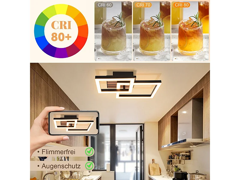 NETTLIFE - LED-Deckenleuchte ZMH 14W 3000K warmweiß, Holz schwarz, quadratisch, Klasse E