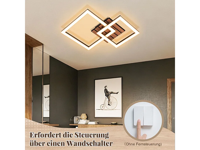 NETTLIFE - LED-Deckenleuchte ZMH 14W 3000K warmweiß, Holz schwarz, quadratisch, Klasse E