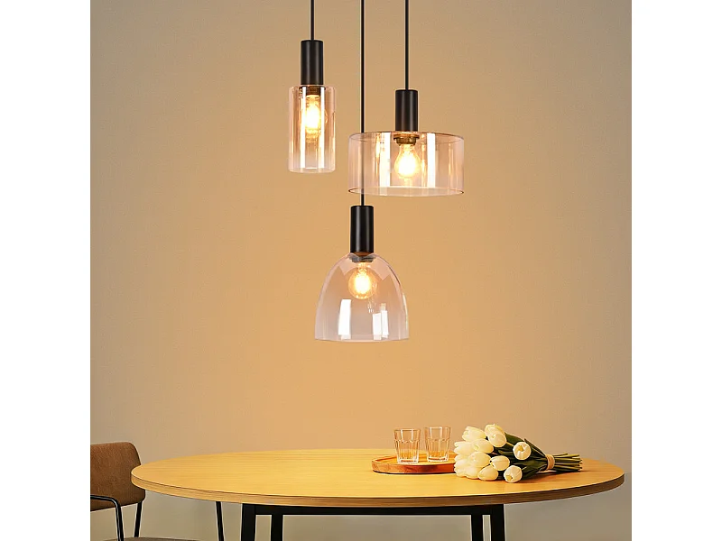 NETTLIFE 3-punktowa lampa wisząca nad stół jadalny, żyrandol w stylu vintage industrial z regulowaną wysokością do kuchni i salonu (żarówki nie są dołączone)