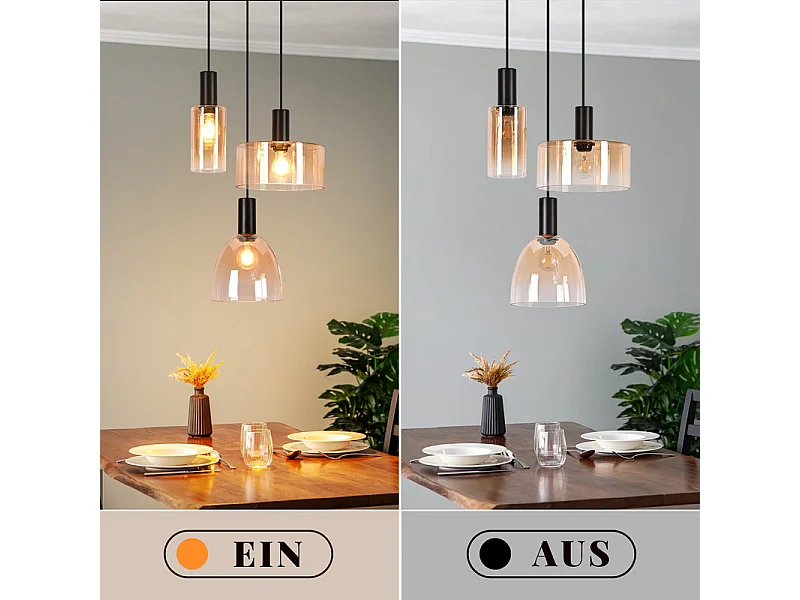 NETTLIFE 3-punktowa lampa wisząca nad stół jadalny, żyrandol w stylu vintage industrial z regulowaną wysokością do kuchni i salonu (żarówki nie są dołączone)
