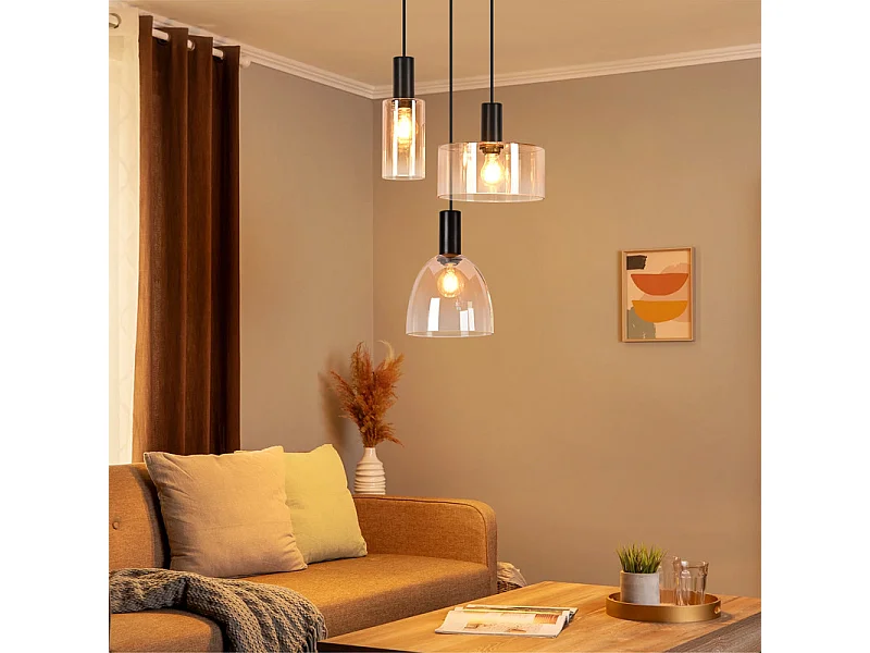 NETTLIFE 3-punktowa lampa wisząca nad stół jadalny, żyrandol w stylu vintage industrial z regulowaną wysokością do kuchni i salonu (żarówki nie są dołączone)