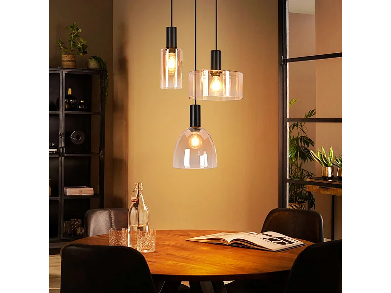 NETTLIFE 3-punktowa lampa wisząca nad stół jadalny, żyrandol w stylu vintage industrial z regulowaną wysokością do kuchni i salonu (żarówki nie są dołączone)