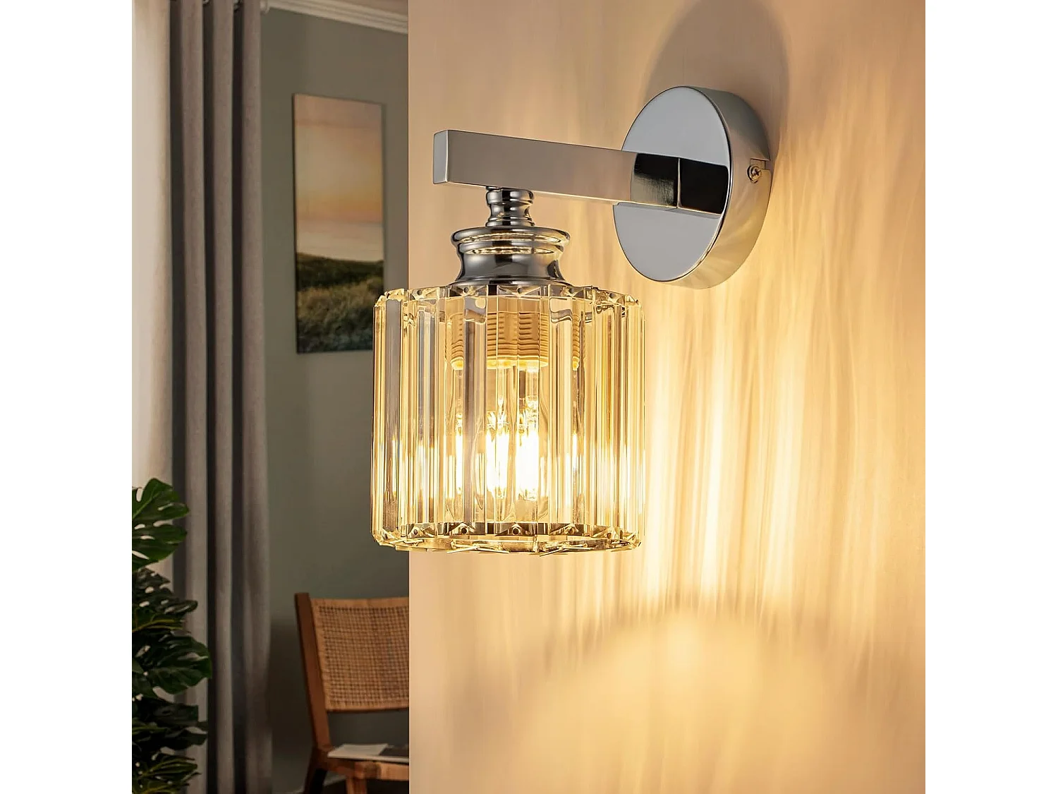 NETTLIFE Applique Murale Cristal Moderne, Lampe de Chevet E27 pour Chambre Salon Escalier Couloir, Luminaire Intérieur 1 Lumière (Sans Ampoule)
