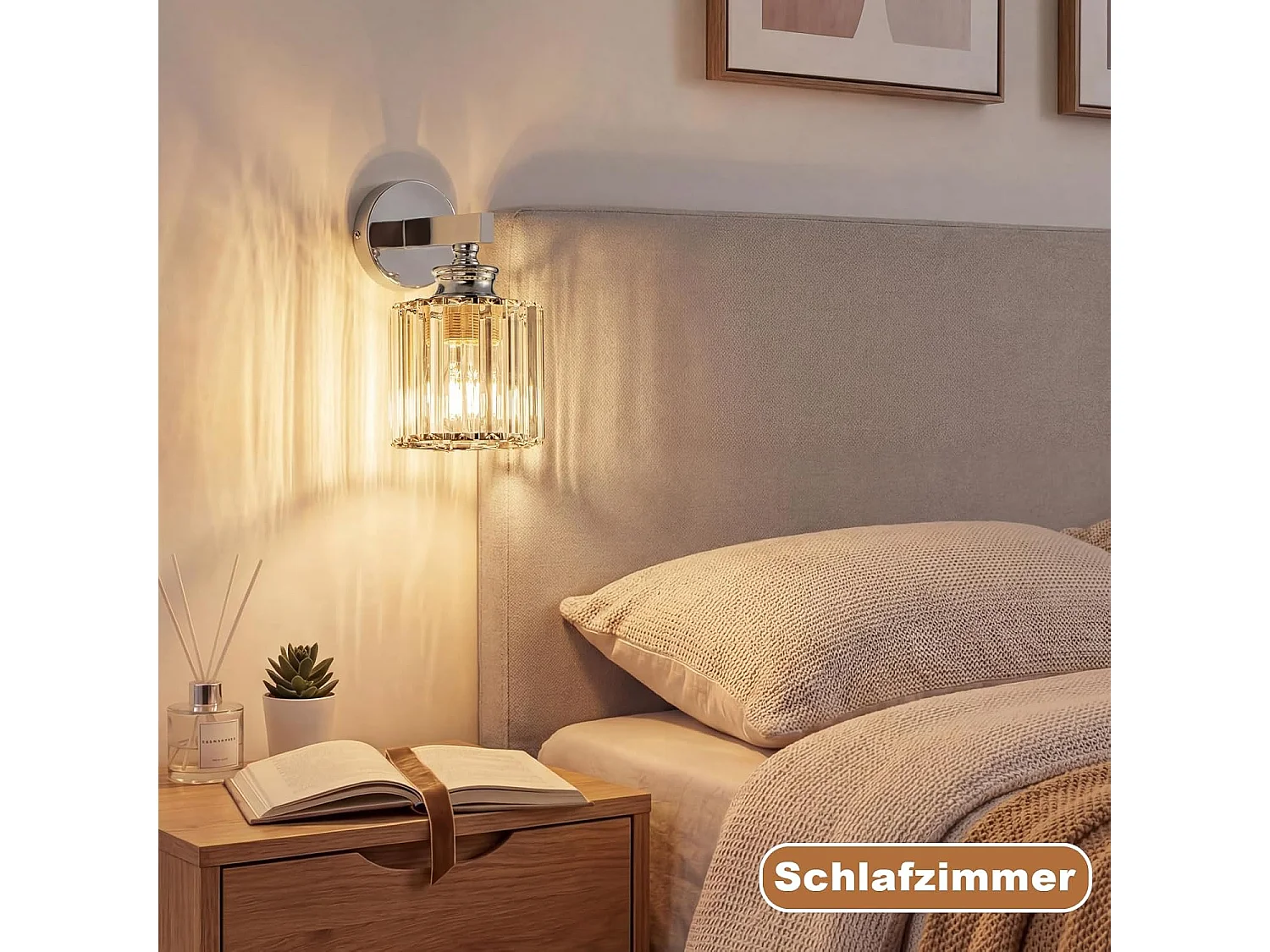 NETTLIFE Applique Murale Cristal Moderne, Lampe de Chevet E27 pour Chambre Salon Escalier Couloir, Luminaire Intérieur 1 Lumière (Sans Ampoule)