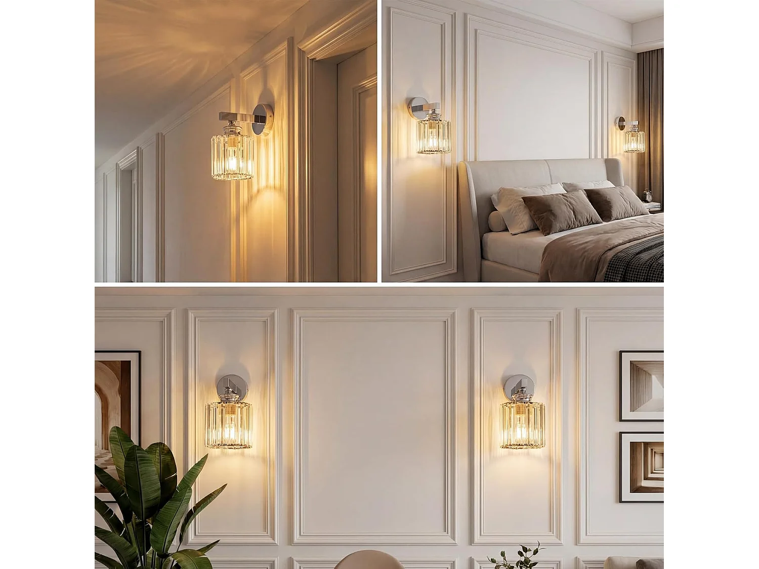 NETTLIFE Applique Murale Cristal Moderne, Lampe de Chevet E27 pour Chambre Salon Escalier Couloir, Luminaire Intérieur 1 Lumière (Sans Ampoule)