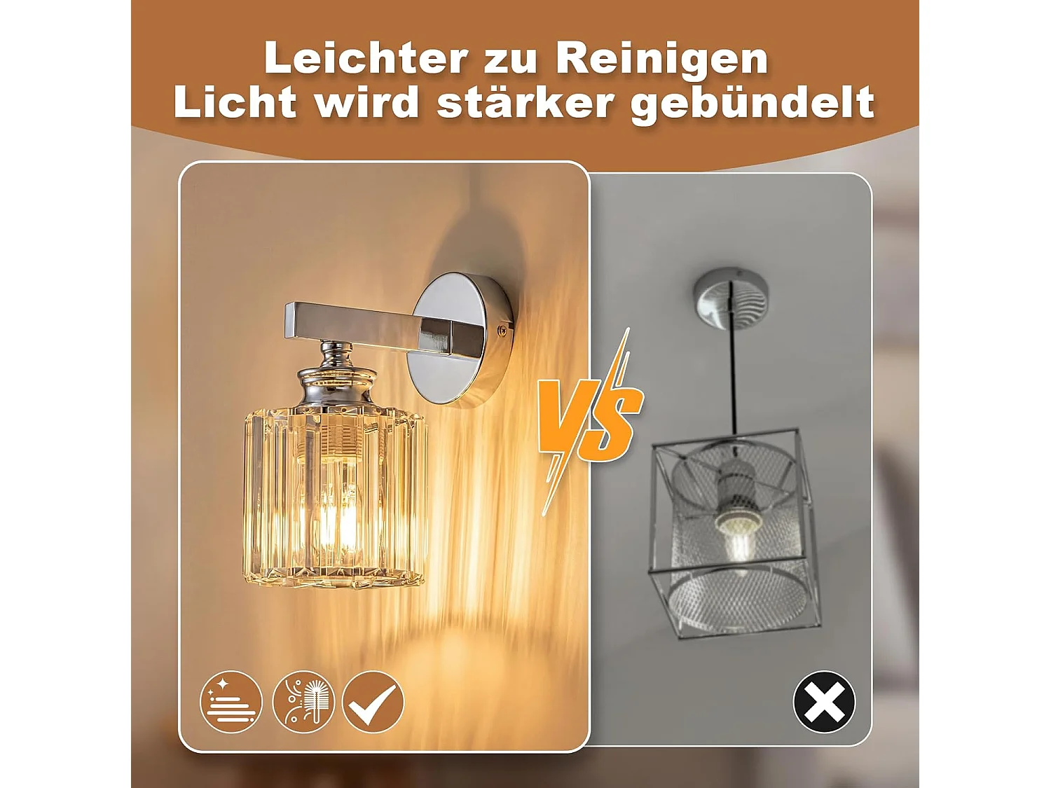 NETTLIFE Applique Murale Cristal Moderne, Lampe de Chevet E27 pour Chambre Salon Escalier Couloir, Luminaire Intérieur 1 Lumière (Sans Ampoule)