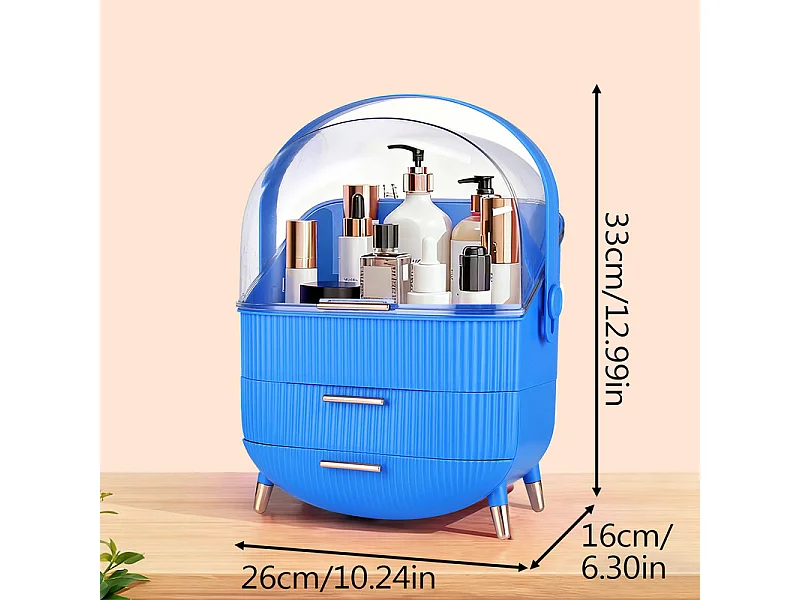 Nettlife Organisateur Maquillage Luxe, Grande Boîte Rangement Cosmétique Portable Étanche Antipoussière avec Tiroirs et Poignée pour Salle de Bain - Bleu Foncé