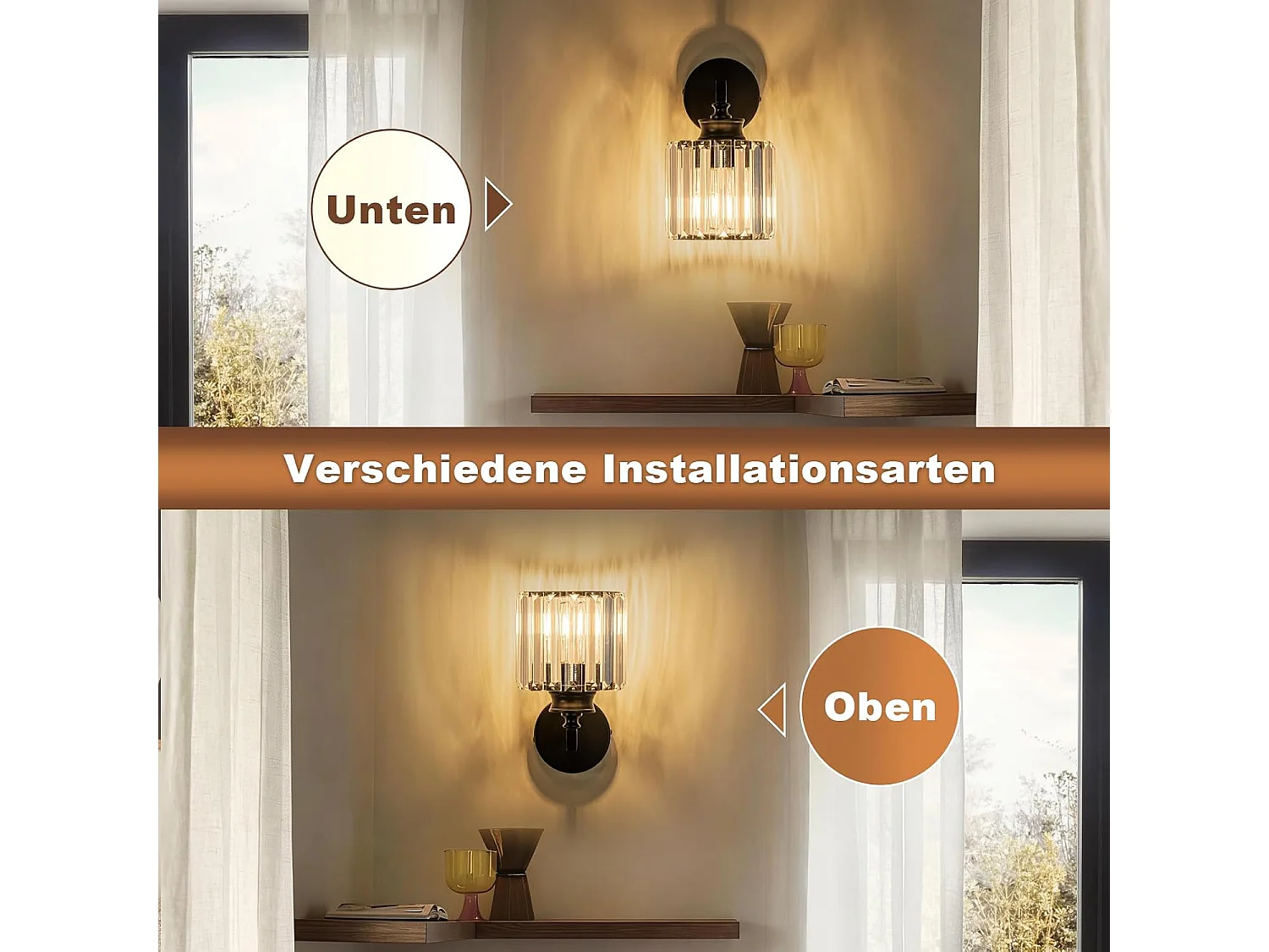 NETTLIFE Applique Murale Cristal Moderne E27, Luminaire Intérieur pour Chambre, Salon, Couloir, Escalier, Lampe de Chevet Design (Sans Ampoule)