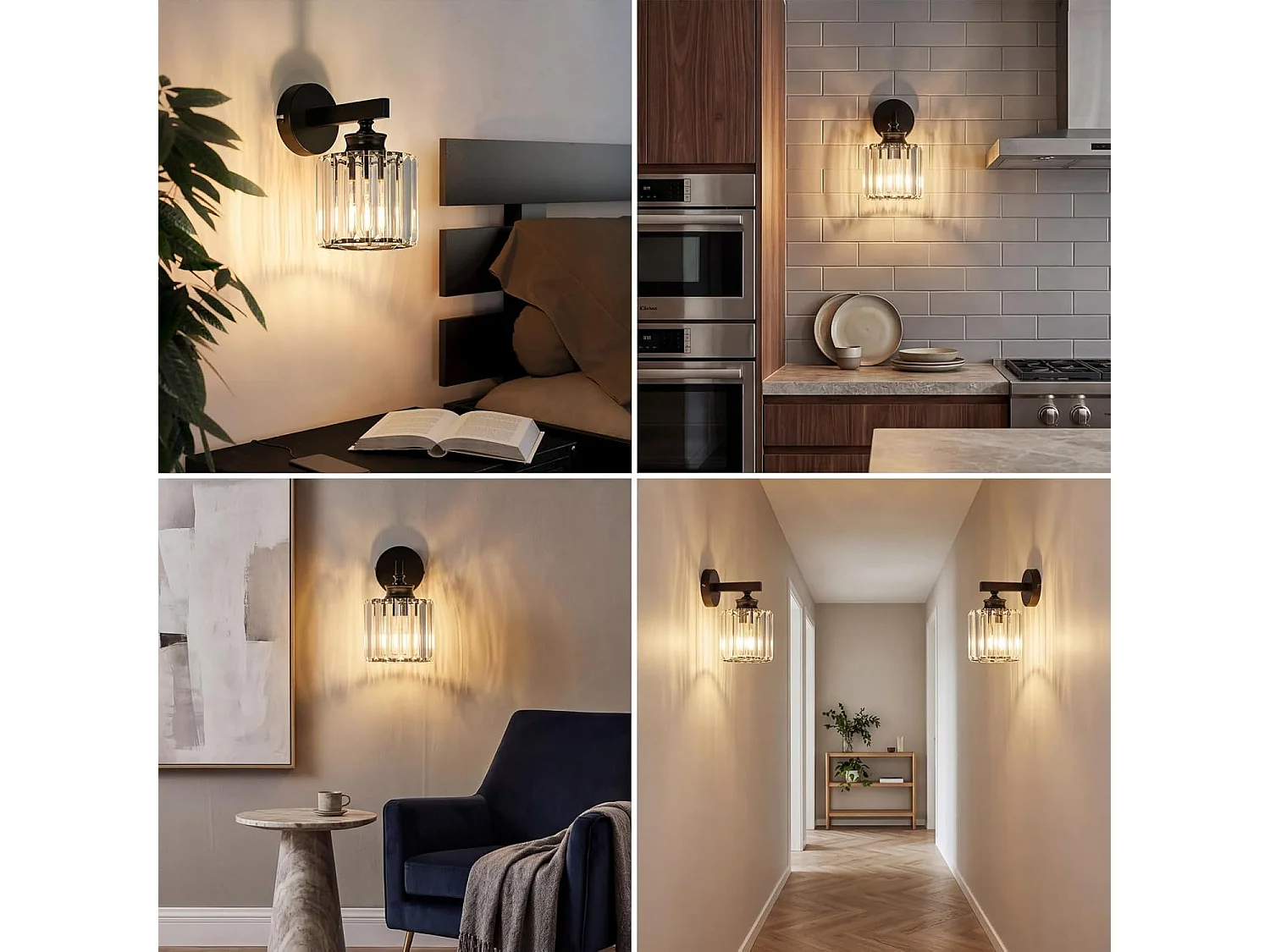 NETTLIFE Applique Murale Cristal Moderne E27, Luminaire Intérieur pour Chambre, Salon, Couloir, Escalier, Lampe de Chevet Design (Sans Ampoule)