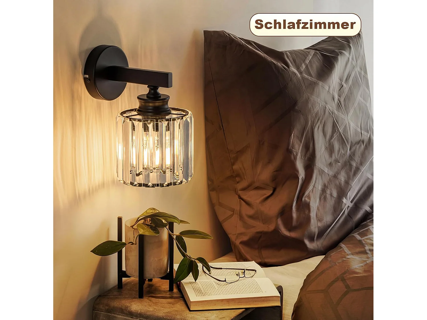 NETTLIFE Applique Murale Cristal Moderne E27, Luminaire Intérieur pour Chambre, Salon, Couloir, Escalier, Lampe de Chevet Design (Sans Ampoule)