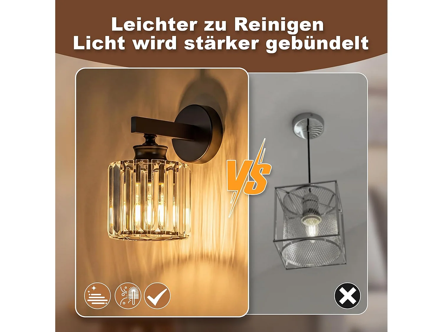 NETTLIFE Applique Murale Cristal Moderne E27, Luminaire Intérieur pour Chambre, Salon, Couloir, Escalier, Lampe de Chevet Design (Sans Ampoule)