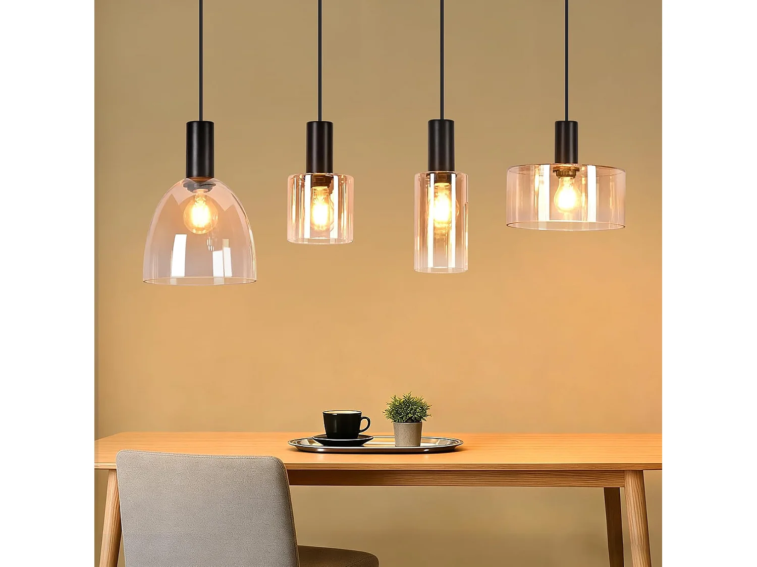 NETTLIFE Lampa wisząca nad stół jadalny ze szkła z 3 żarówkami E27, żyrandol w stylu vintage industrial z regulowaną wysokością (żarówki nie są dołączone)