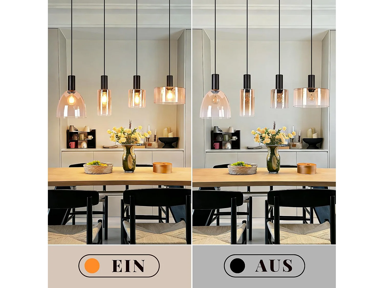 NETTLIFE Lampa wisząca nad stół jadalny ze szkła z 3 żarówkami E27, żyrandol w stylu vintage industrial z regulowaną wysokością (żarówki nie są dołączone)