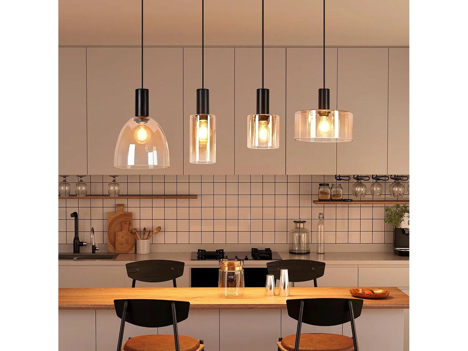 NETTLIFE Lampa wisząca nad stół jadalny ze szkła z 3 żarówkami E27, żyrandol w stylu vintage industrial z regulowaną wysokością (żarówki nie są dołączone)