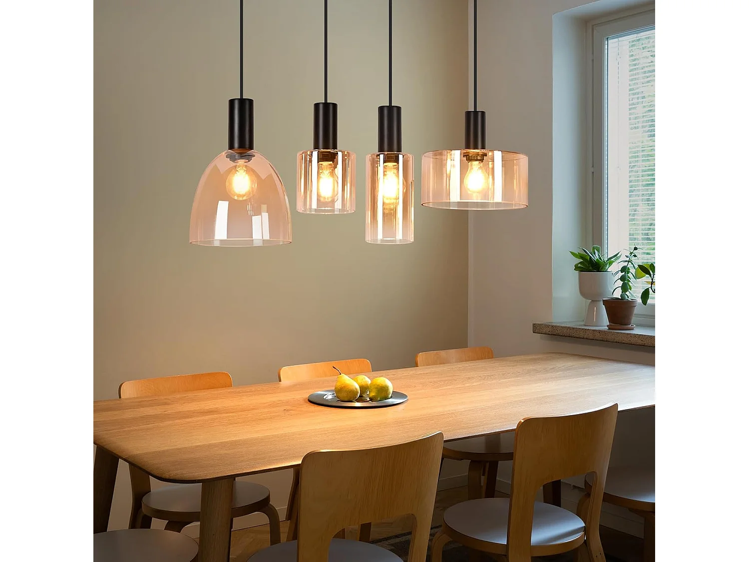 NETTLIFE Lampa wisząca nad stół jadalny ze szkła z 3 żarówkami E27, żyrandol w stylu vintage industrial z regulowaną wysokością (żarówki nie są dołączone)