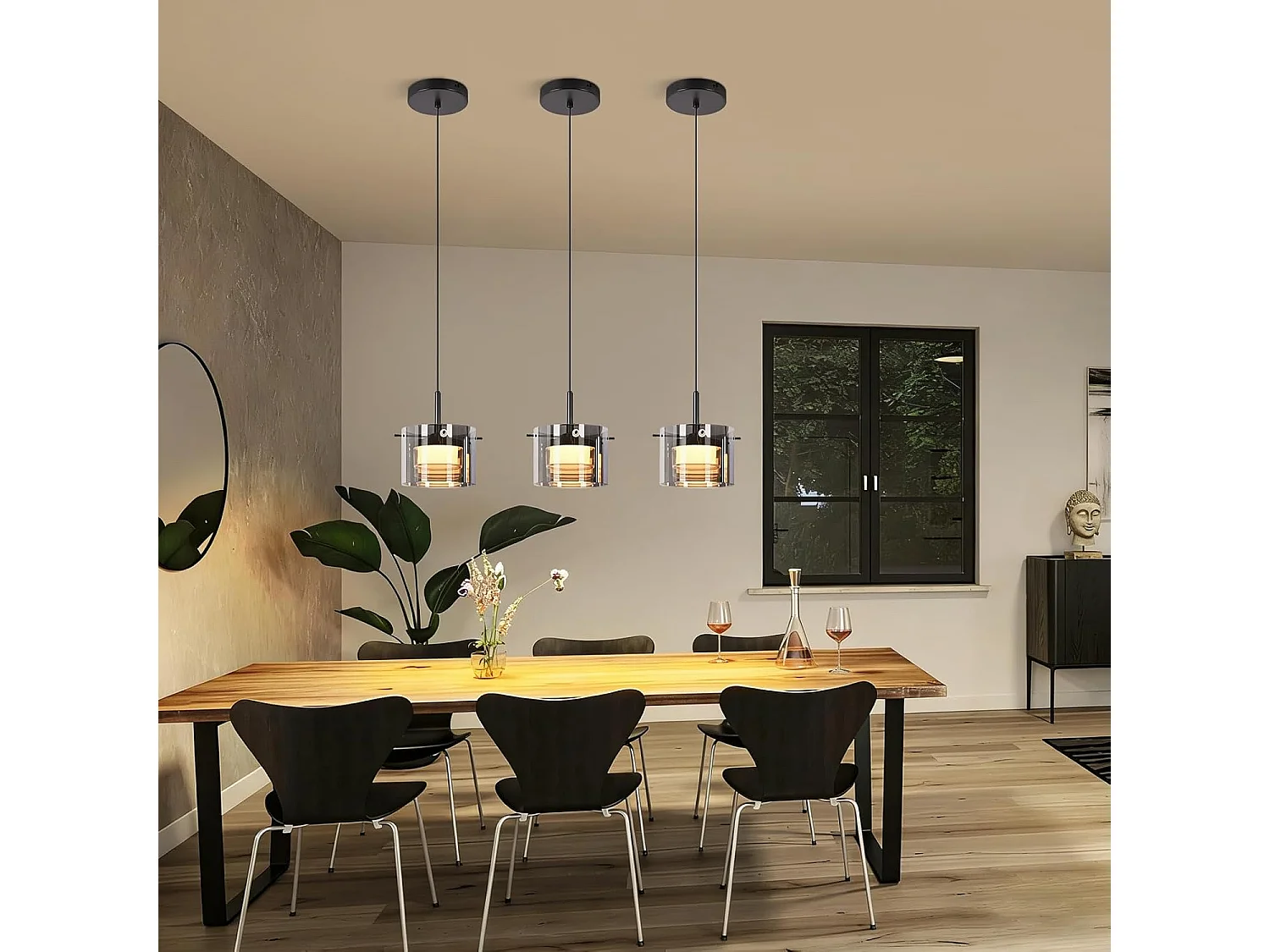 Nettlife Suspension LED en Verre 1 Lampe, Lustre Moderne Hauteur Réglable 140cm pour Table à Manger, Salon, Cuisine, Chambre, Couloir