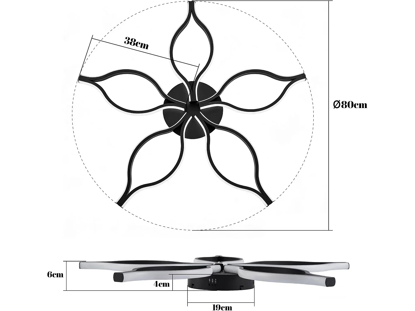 NETTLIFE 80 cm 75 W Moderne schwarze LED-Deckenleuchte, dimmbar 3000-6500 K mit Fernbedienung, Nachtlichtmodus, Designerbeleuchtung