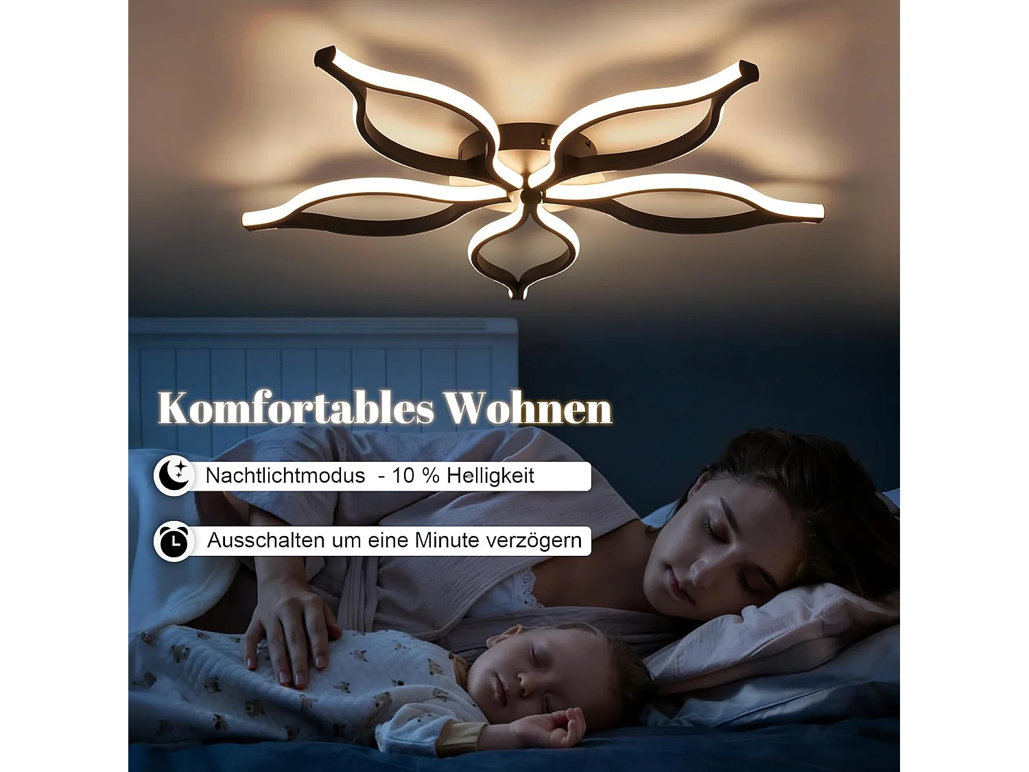 NETTLIFE 80 cm 75 W Moderne schwarze LED-Deckenleuchte, dimmbar 3000-6500 K mit Fernbedienung, Nachtlichtmodus, Designerbeleuchtung