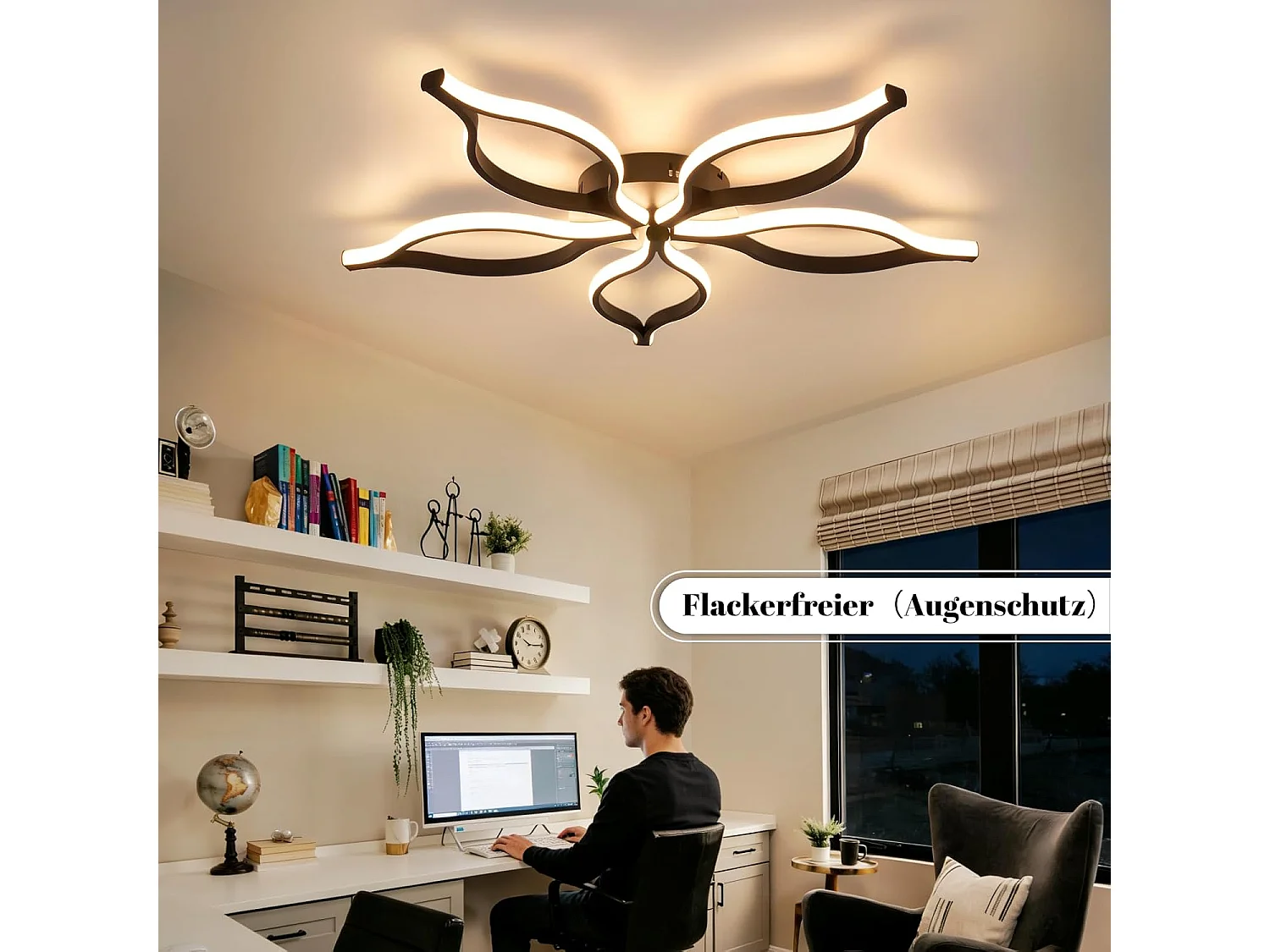 NETTLIFE 80 cm 75 W Moderne schwarze LED-Deckenleuchte, dimmbar 3000-6500 K mit Fernbedienung, Nachtlichtmodus, Designerbeleuchtung