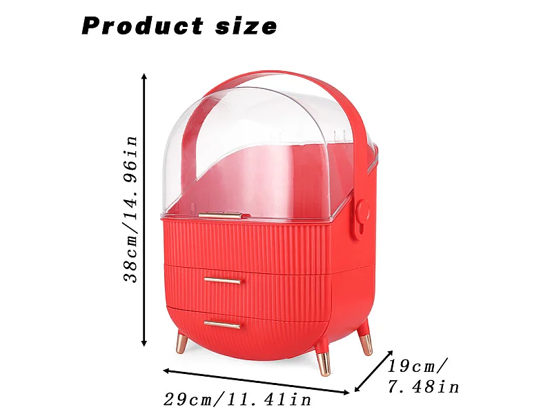 Nettlife Organisateur Maquillage Luxe, Grande Boîte Rangement Cosmétique Portable Étanche Antipoussière avec Tiroirs et Poignée pour Bureau Salle de Bain - Rouge
