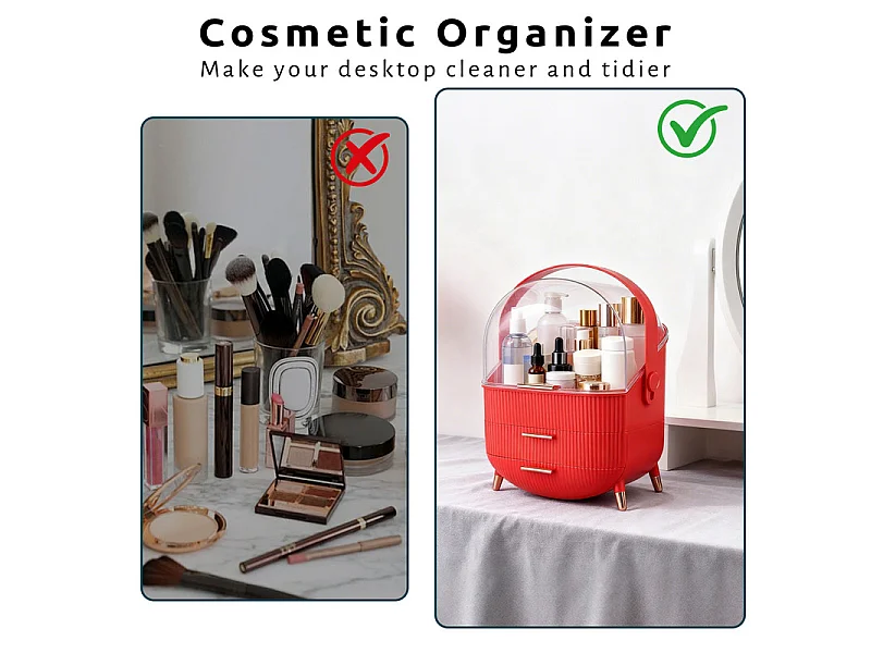 Nettlife Organisateur Maquillage Luxe, Grande Boîte Rangement Cosmétique Portable Étanche Antipoussière avec Tiroirs et Poignée pour Bureau Salle de Bain - Rouge