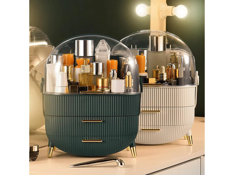 Nettlife Organisateur Maquillage Luxe, Grande Boîte Rangement Cosmétique Portable Étanche Antipoussière avec Tiroirs et Poignée pour Salle de Bain - Vert Foncé