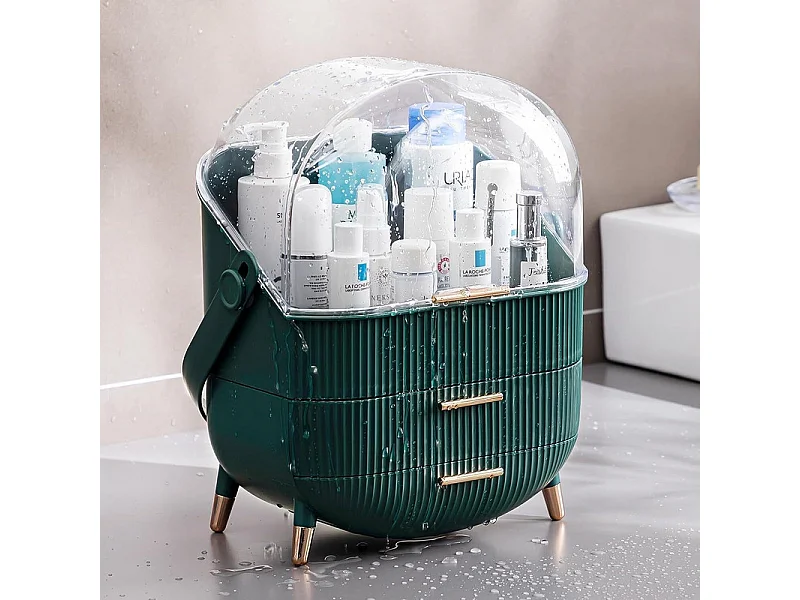 Nettlife Organisateur Maquillage Luxe, Grande Boîte Rangement Cosmétique Portable Étanche Antipoussière avec Tiroirs et Poignée pour Salle de Bain - Vert Foncé
