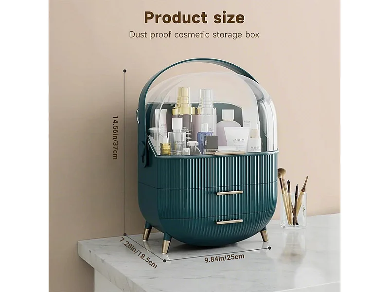 Nettlife Organisateur Maquillage Luxe, Grande Boîte Rangement Cosmétique Portable Étanche Antipoussière avec Tiroirs et Poignée pour Salle de Bain - Vert Foncé