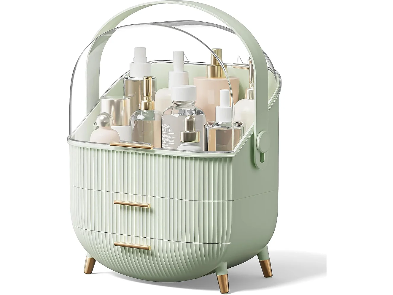 Nettlife Organisateur Maquillage Luxe, Grande Boîte Rangement Cosmétique Portable Étanche Antipoussière avec Tiroirs et Poignée pour Salle de Bain - Vert Clair