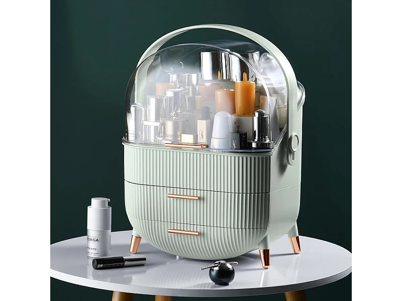 Nettlife Organisateur Maquillage Luxe, Grande Boîte Rangement Cosmétique Portable Étanche Antipoussière avec Tiroirs et Poignée pour Salle de Bain - Vert Clair