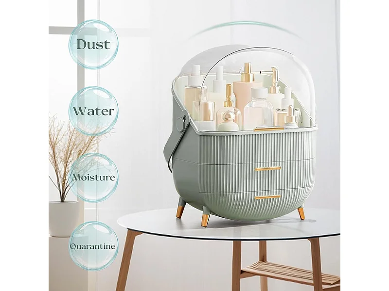Nettlife Organisateur Maquillage Luxe, Grande Boîte Rangement Cosmétique Portable Étanche Antipoussière avec Tiroirs et Poignée pour Salle de Bain - Vert Clair