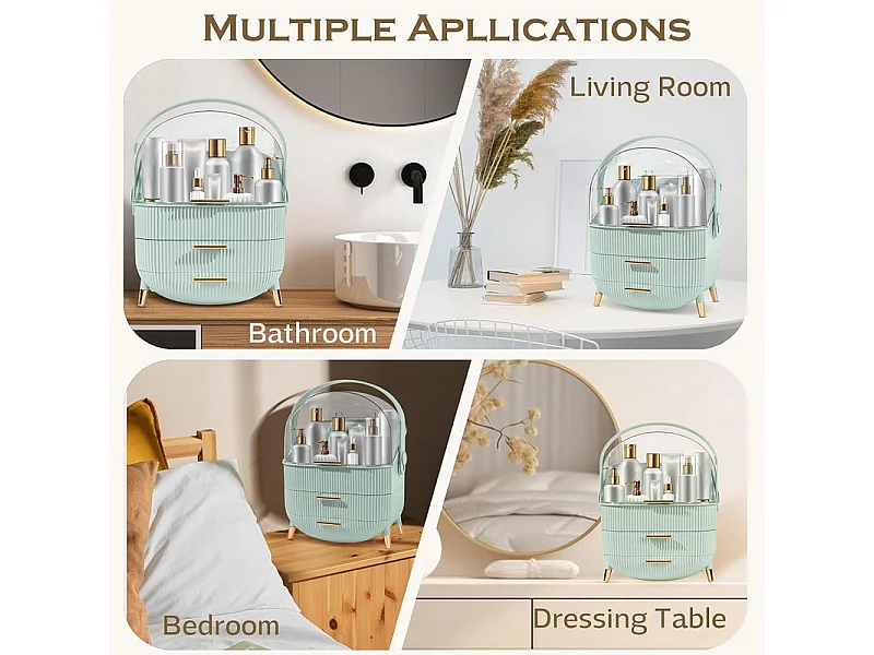 Nettlife Organisateur Maquillage Luxe, Grande Boîte Rangement Cosmétique Portable Étanche Antipoussière avec Tiroirs et Poignée pour Salle de Bain - Vert Clair