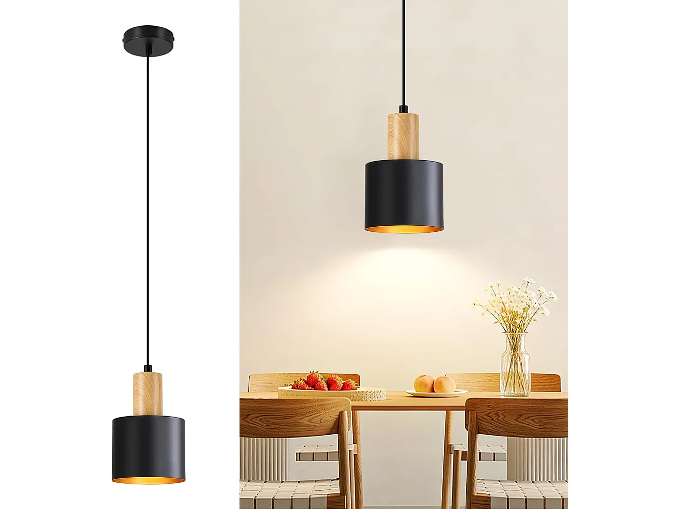 NETTLIFE Suspension Vintage Noire E27, Lustre Salle à Manger Hauteur Réglable, Luminaire de Cuisine et Chambre, Design Industriel, Sans Ampoule