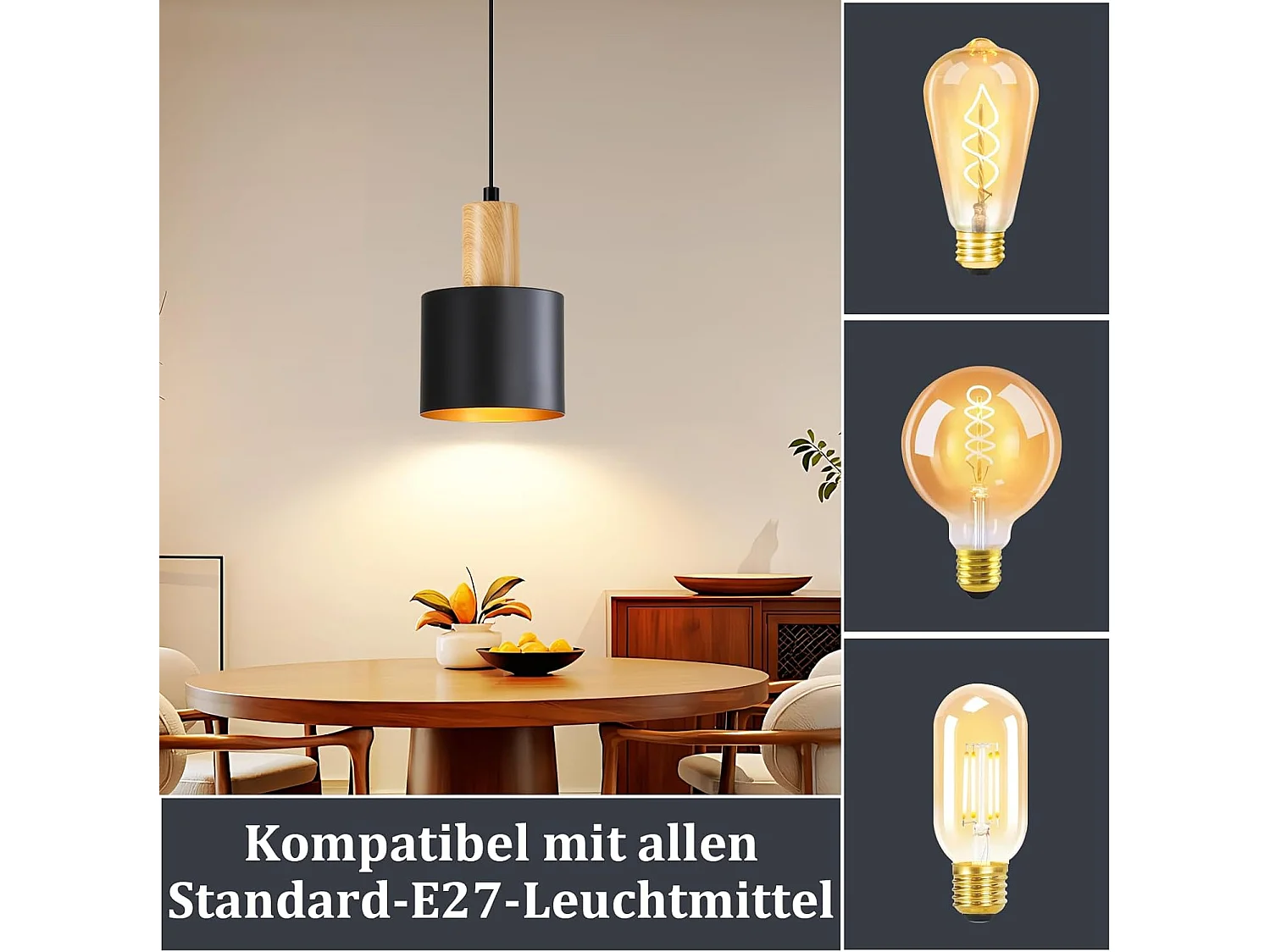 NETTLIFE Suspension Vintage Noire E27, Lustre Salle à Manger Hauteur Réglable, Luminaire de Cuisine et Chambre, Design Industriel, Sans Ampoule