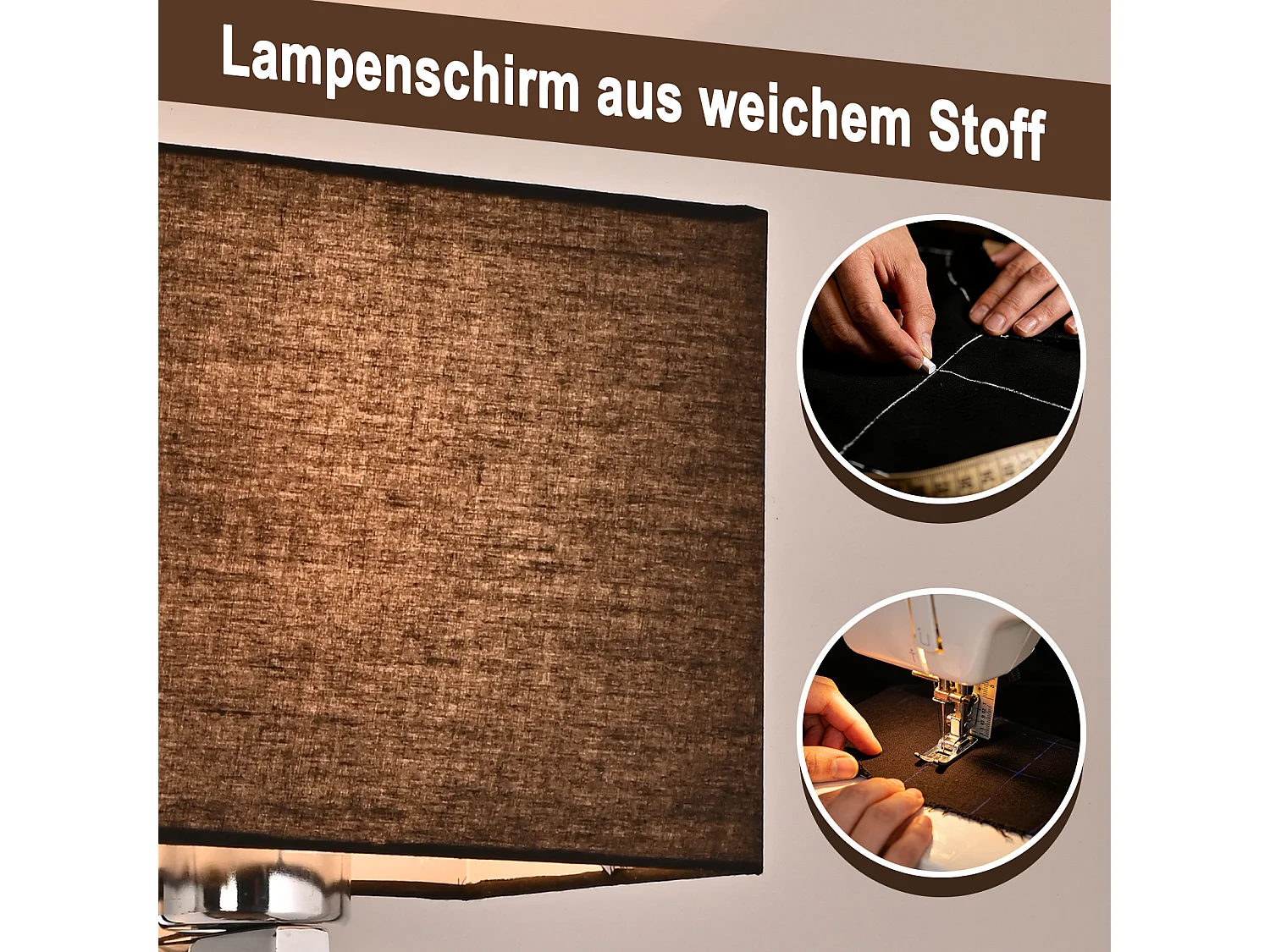 Lámpara de pared LED giratoria 360° NETTLIFE con interruptor, pantalla cuadrada moderna de tela, casquillo E27 para dormitorio, sala de estar, pasillo
