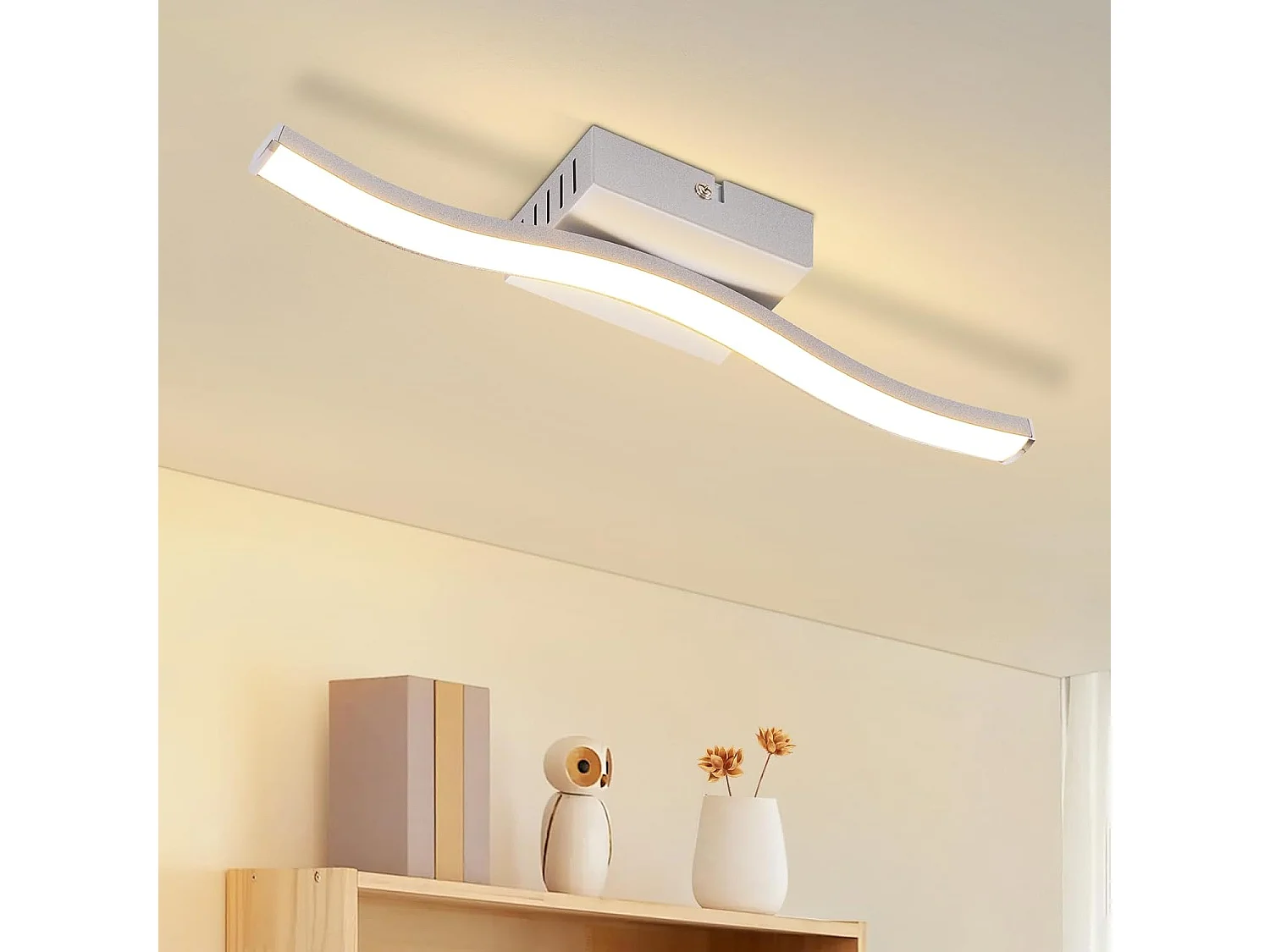 NETTLIFE 6W Silberne LED-Deckenleuchte, modernes Wellendesign, 3000K Warmweiß, Beleuchtung für Wohnzimmer, Schlafzimmer, Küche, Flur, Büro
