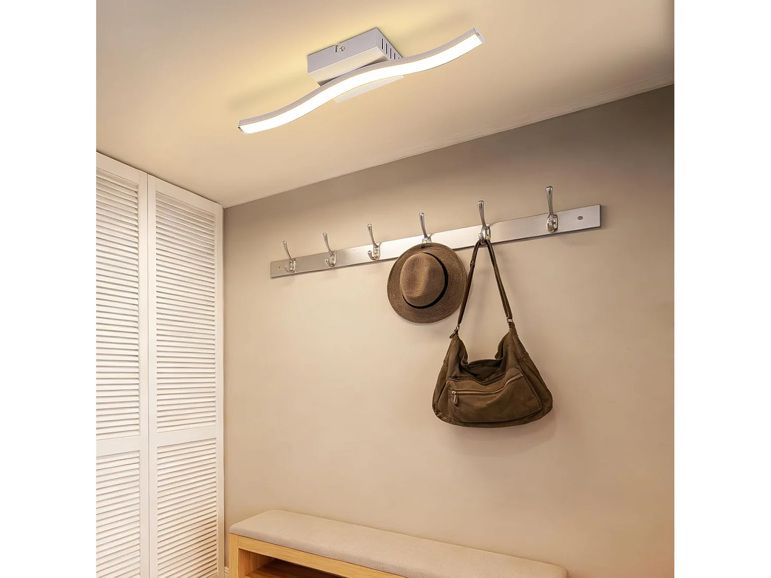 NETTLIFE 6W Silberne LED-Deckenleuchte, modernes Wellendesign, 3000K Warmweiß, Beleuchtung für Wohnzimmer, Schlafzimmer, Küche, Flur, Büro