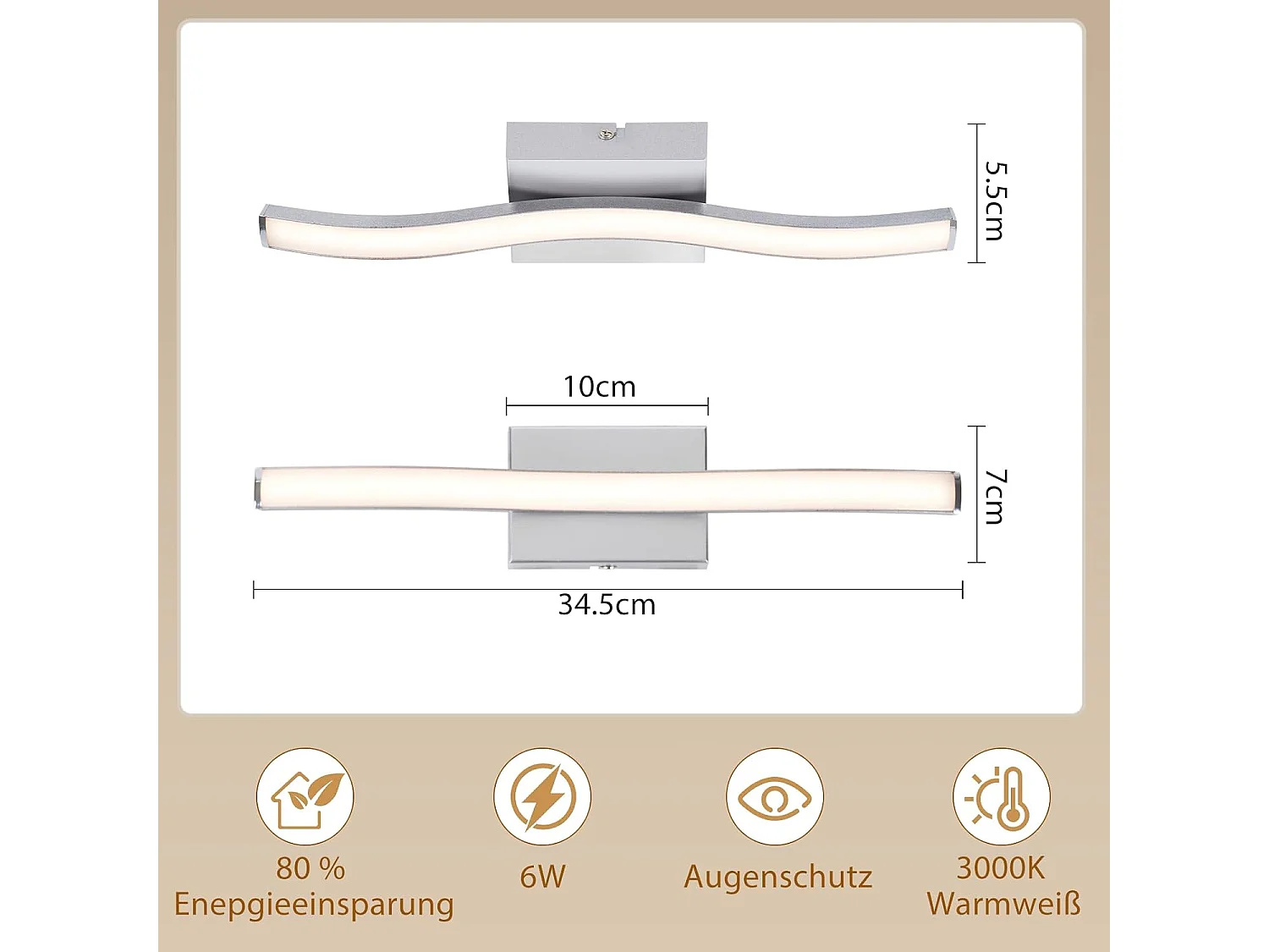NETTLIFE 6W Silberne LED-Deckenleuchte, modernes Wellendesign, 3000K Warmweiß, Beleuchtung für Wohnzimmer, Schlafzimmer, Küche, Flur, Büro
