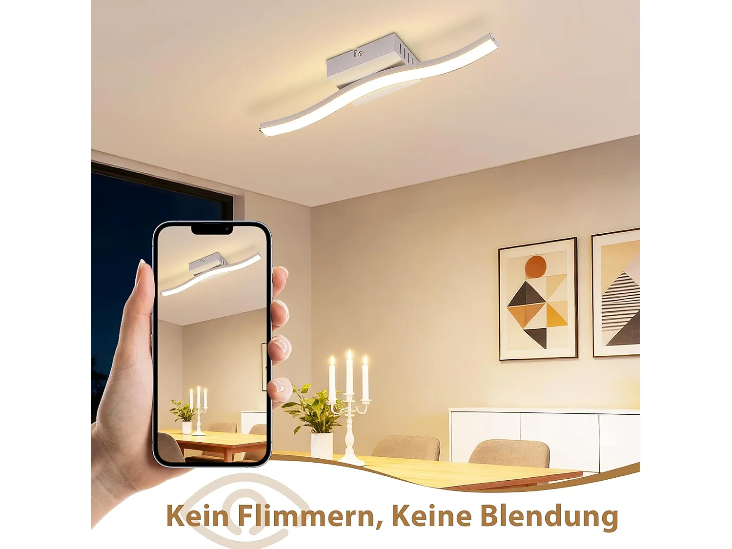 NETTLIFE 6W Silberne LED-Deckenleuchte, modernes Wellendesign, 3000K Warmweiß, Beleuchtung für Wohnzimmer, Schlafzimmer, Küche, Flur, Büro