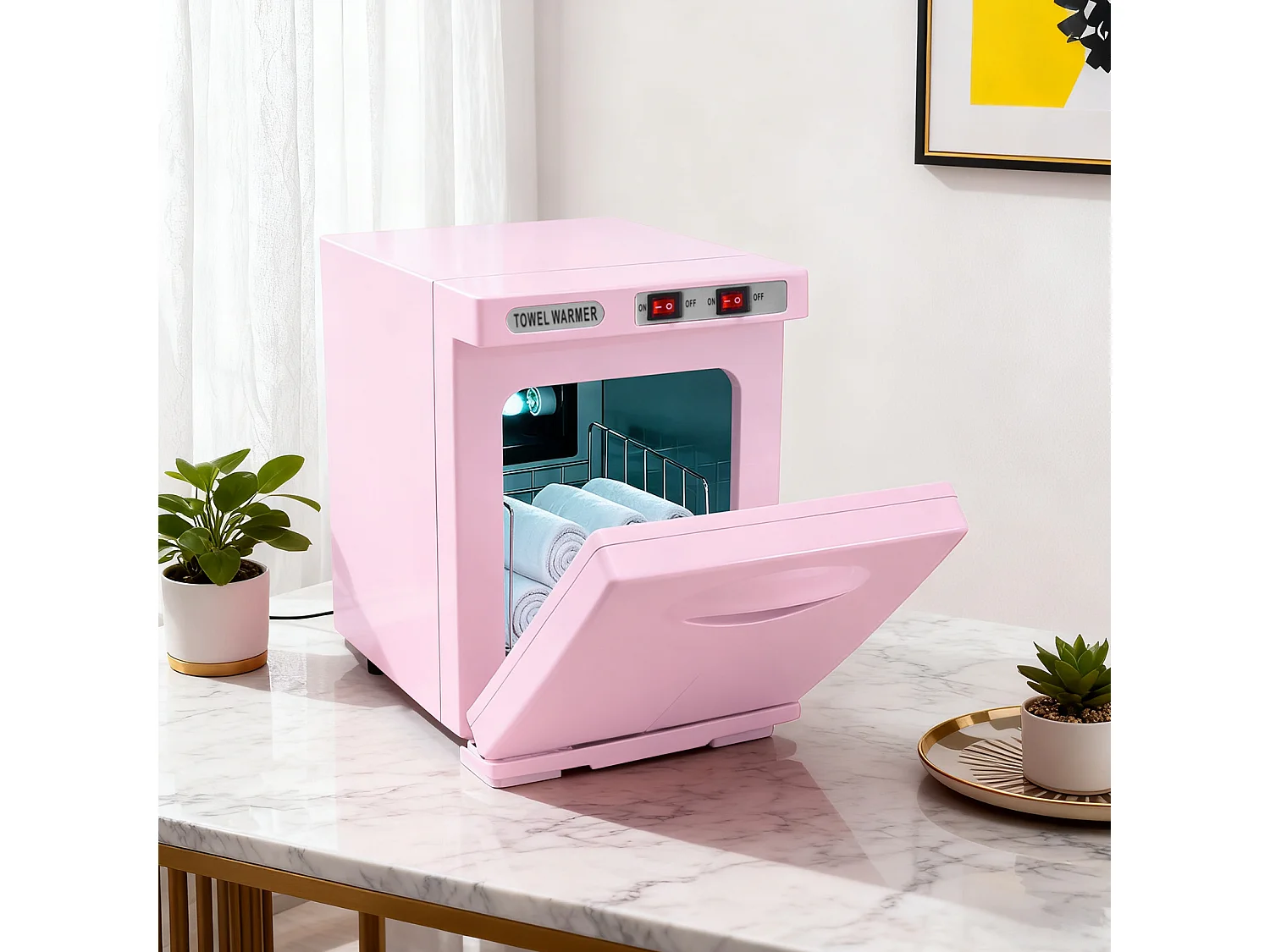 Nettlife Chauffe-Serviette UV 5L, Stérilisateur de Serviettes Électrique 360° Pro pour Salon de Beauté, Spa, Hôtel et Salle de Bain - Rose