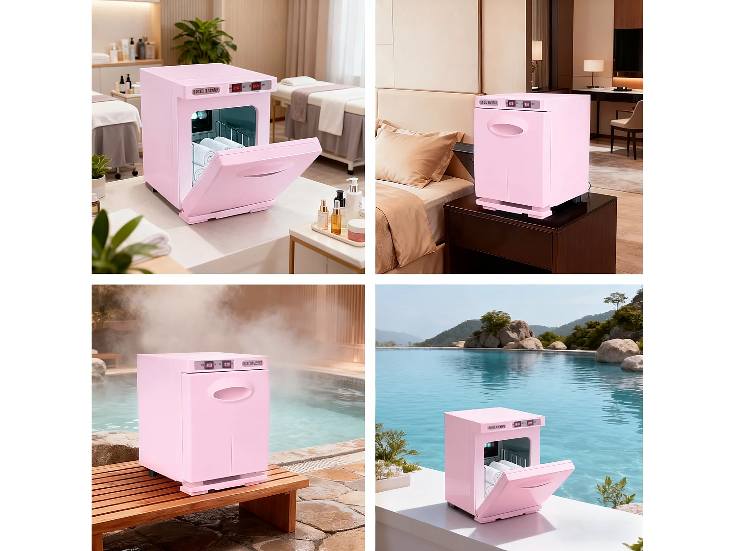 Nettlife Chauffe-Serviette UV 5L, Stérilisateur de Serviettes Électrique 360° Pro pour Salon de Beauté, Spa, Hôtel et Salle de Bain - Rose