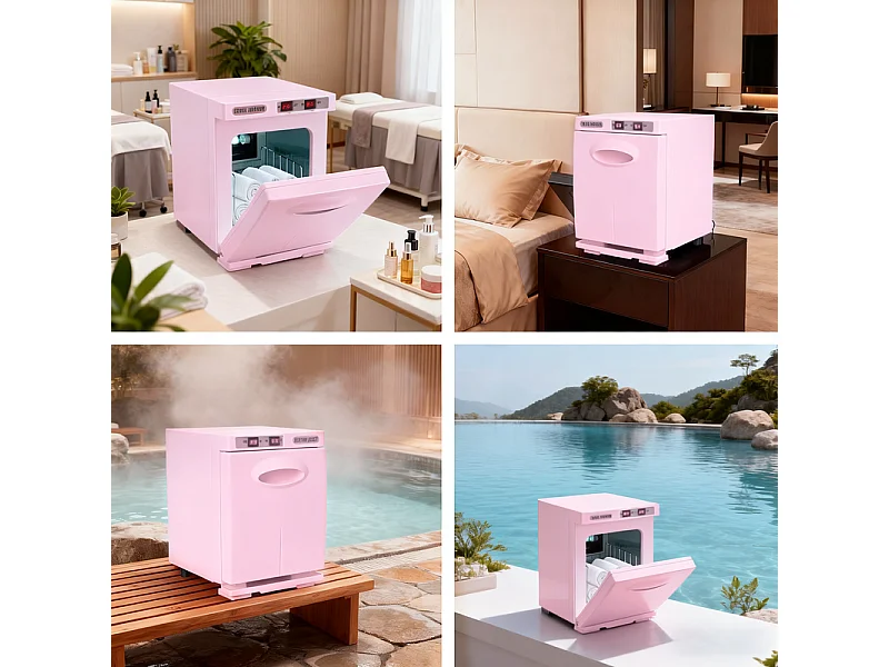 Nettlife Chauffe-Serviette UV 5L, Stérilisateur de Serviettes Électrique 360° Pro pour Salon de Beauté, Spa, Hôtel et Salle de Bain - Rose