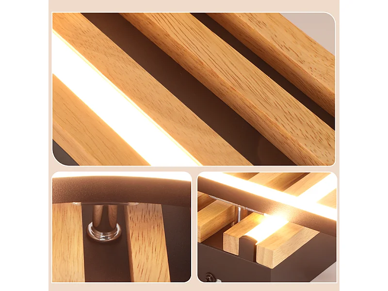 NETTLIFE 34 W, 38 cm, ściemnialna lampa sufitowa LED, drewniana rama, geometryczny kwadratowy metalowy wzór, pilot zdalnego sterowania i funkcja pamięci ustawień